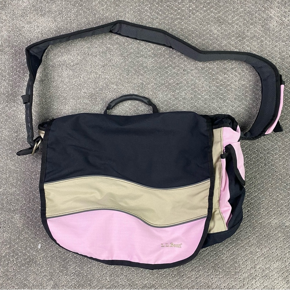 LL Bean Messenger Bag Women's Pink Black Crossbody Shoulder Laptop Strap